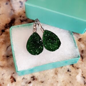 Elegant Green Druzy Style Teardrop Earrings
